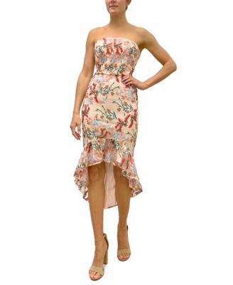 Embroidered Strapless High-Low Dress ...